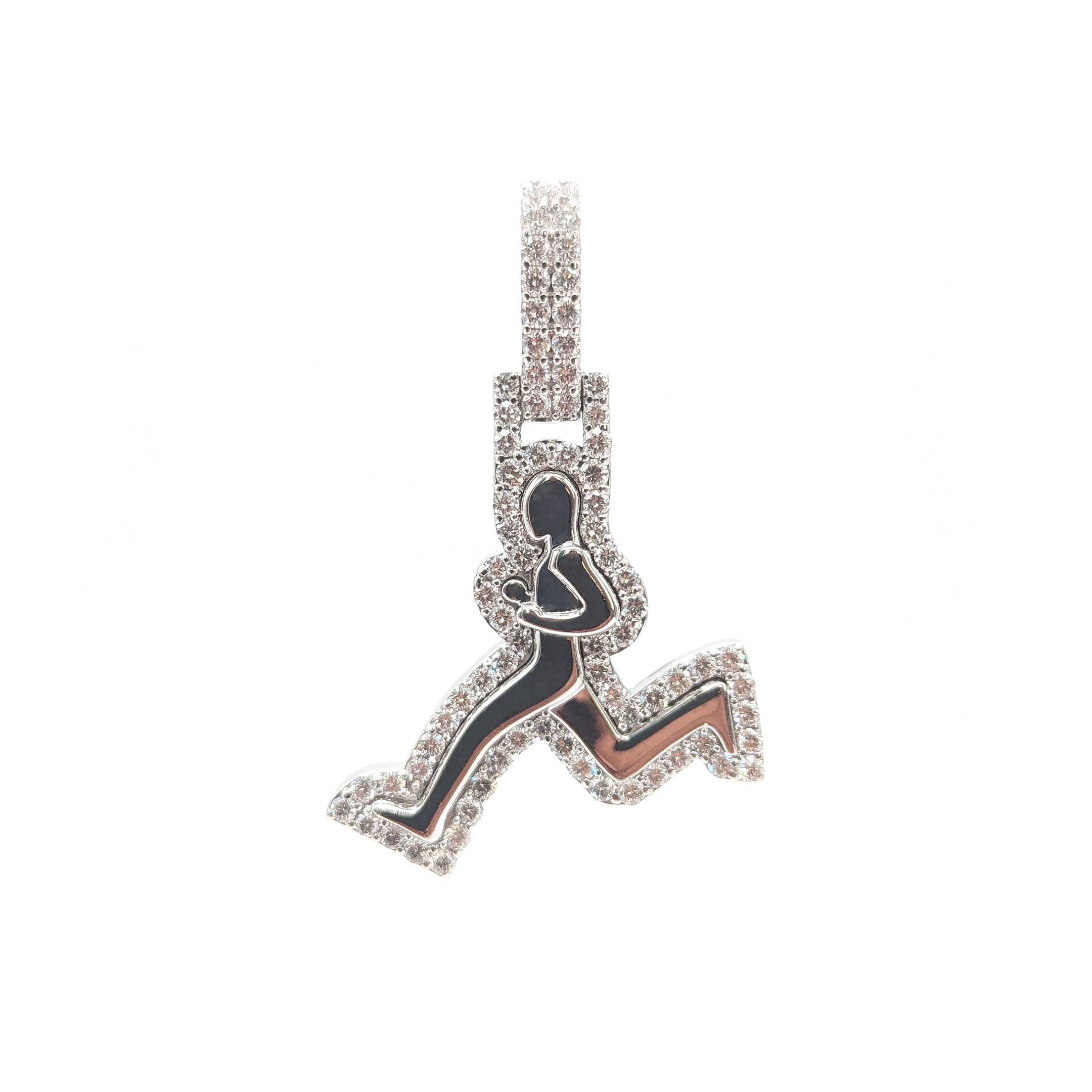 White gold diamond and black enamel runner pendant