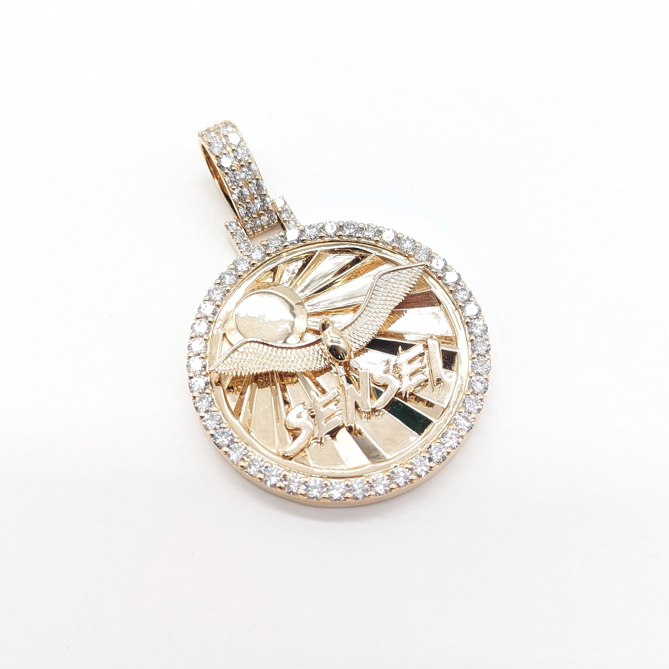 Gold Sensei eagle medallion with a diamond halo