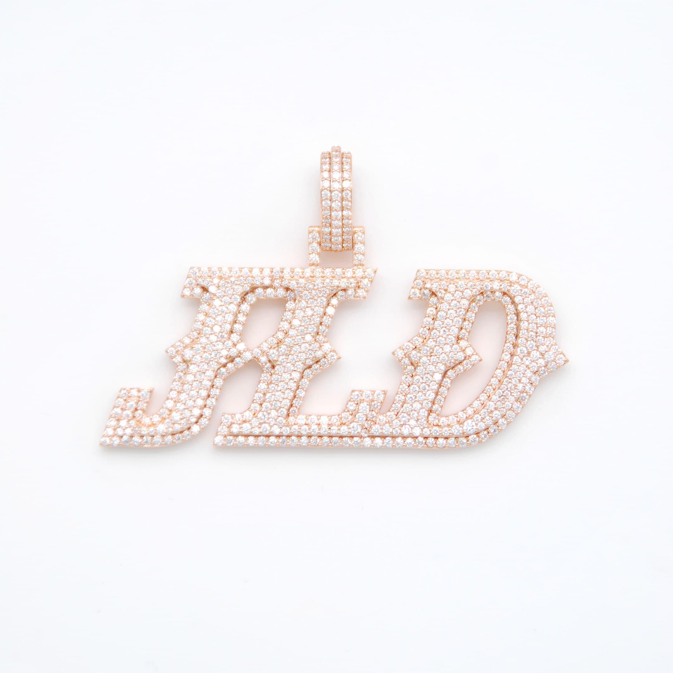 Rose gold pavé diamond gothic RLD monogram pendant