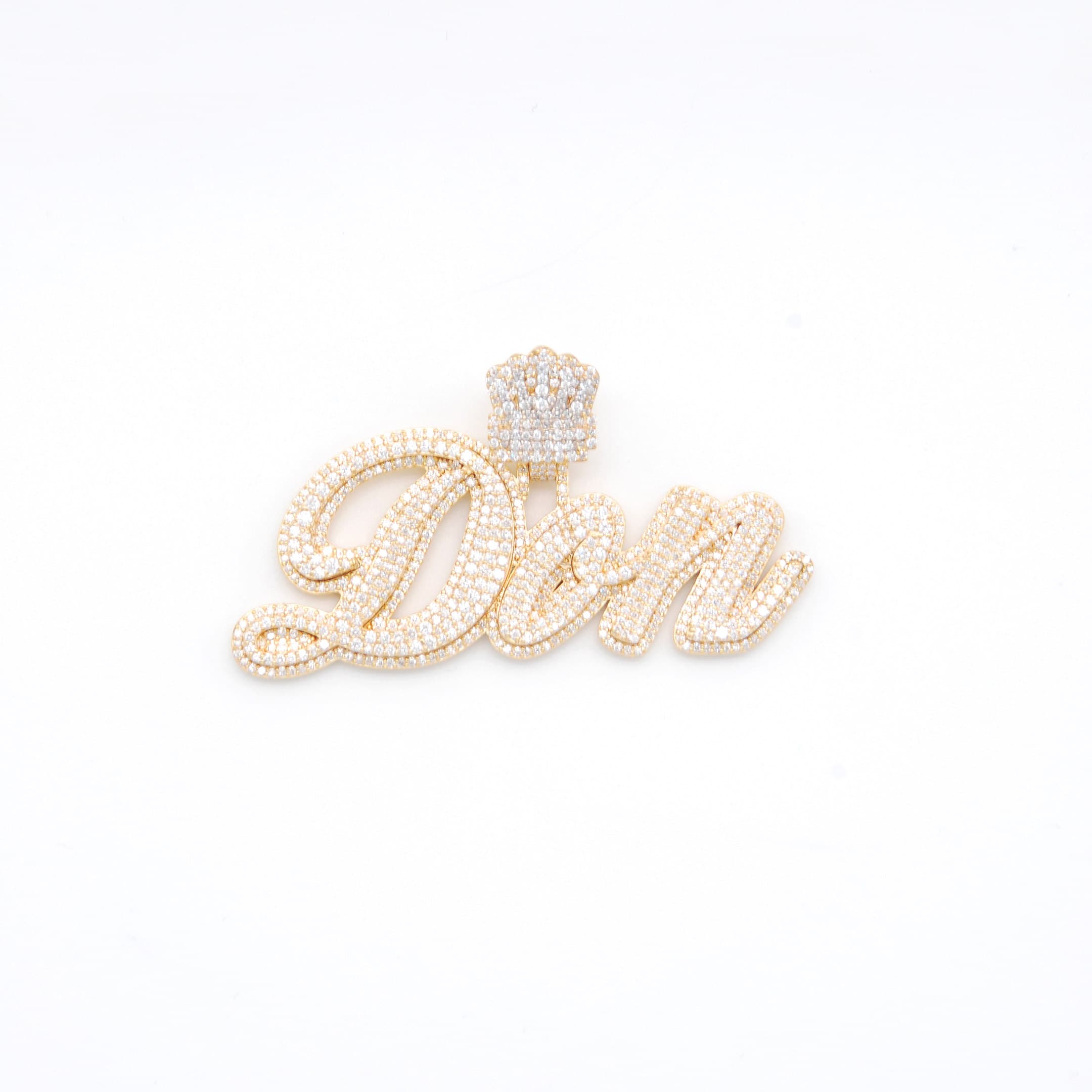 Gold script Don pendant with a diamond crown