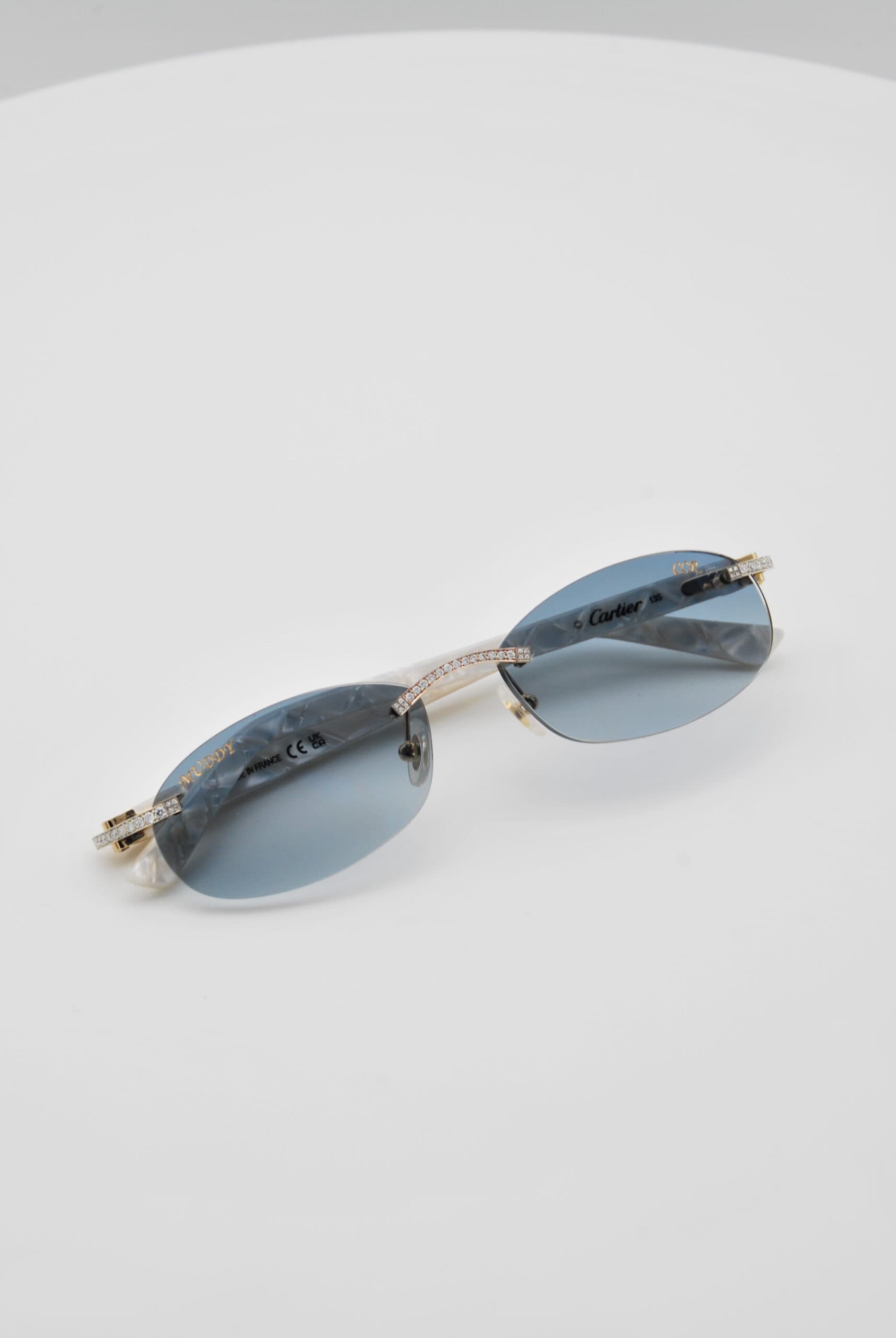 Bespoke diamond-set eyewear with mother-of-pearl arms