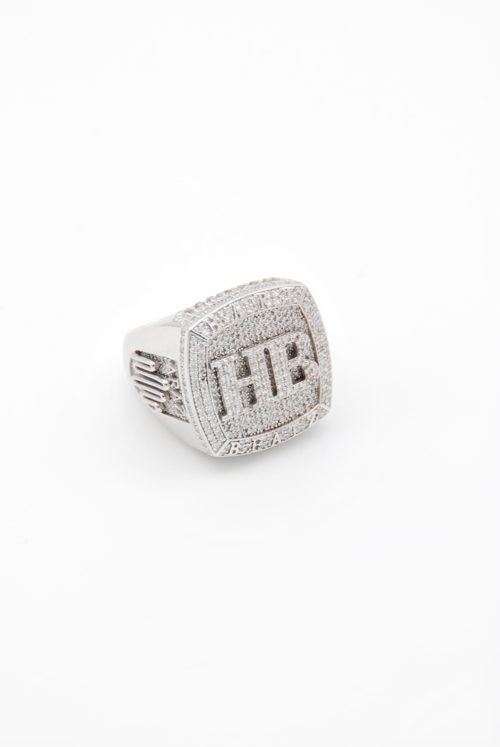 White gold pavé diamond HB signet ring