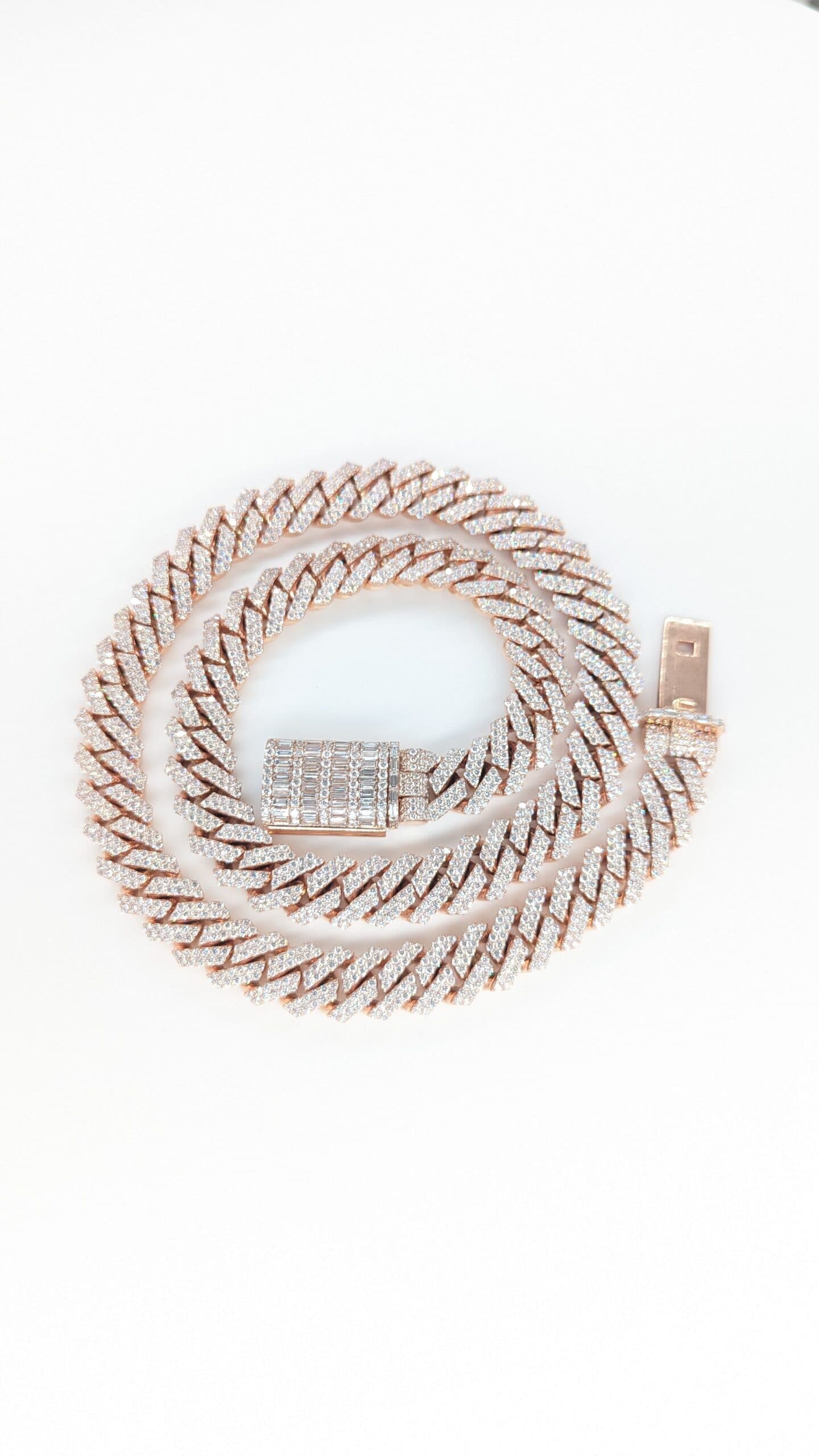 Coiled rose gold prong-link diamond chain