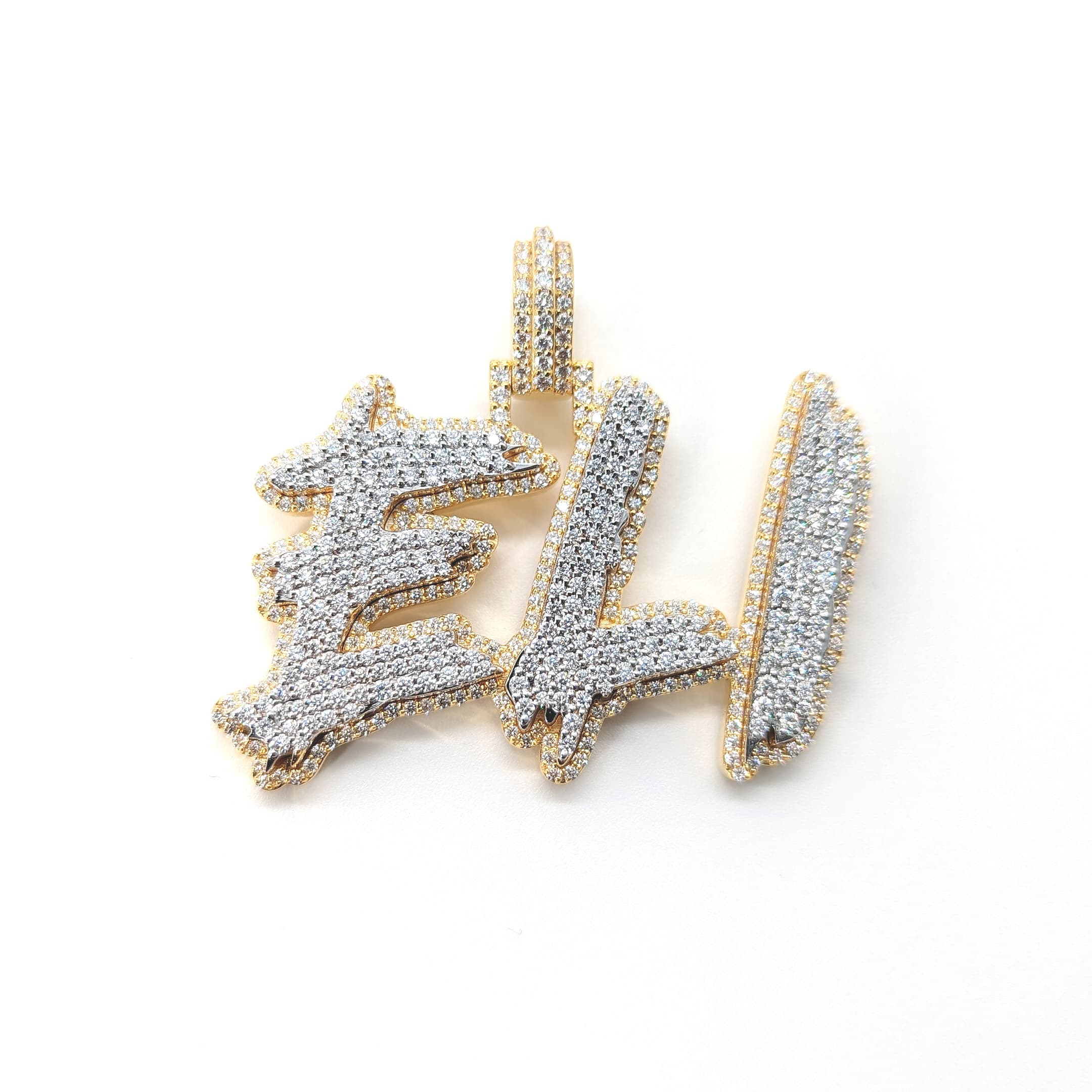 Two-tone graffiti-script Eli diamond pendant